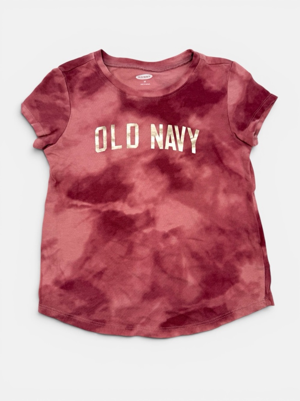 Old Navy Maroon Tie-Dye with Gold Logo Tee Girls 4T